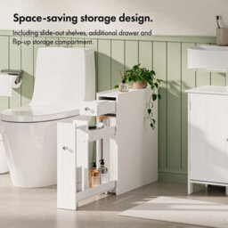 Slim White Bathroom Storage Unit Compact Freestanding Cabinet - thumbnail 3