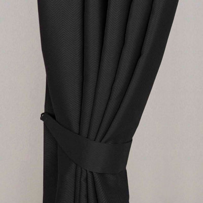 Homescapes Black Herringbone Chevron Curtain Tie Back Pair - image 1