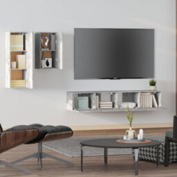 Berkfield 4 Piece Tv Cabinet Set Concrete Grey Engineered Wood - thumbnail 3