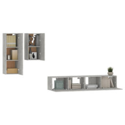 Berkfield 4 Piece Tv Cabinet Set Concrete Grey Engineered Wood - thumbnail 4