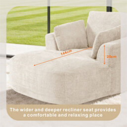 Abrihome Mimo Chaise Lounge With Fireproof Fabric, High Density Foam & Cushion, Ideal For Living Room, Bedroom, Beige, Chenille - thumbnail 3