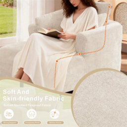 Abrihome Mimo Chaise Lounge With Fireproof Fabric, High Density Foam & Cushion, Ideal For Living Room, Bedroom, Beige, Chenille - thumbnail 2
