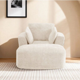 Abrihome Mimo Chaise Lounge With Fireproof Fabric, High Density Foam & Cushion, Ideal For Living Room, Bedroom, Beige, Chenille - thumbnail 7