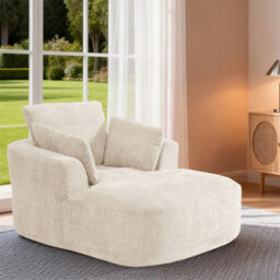 Abrihome Mimo Chaise Lounge With Fireproof Fabric, High Density Foam & Cushion, Ideal For Living Room, Bedroom, Beige, Chenille - thumbnail 6
