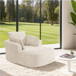 Abrihome Mimo Chaise Lounge With Fireproof Fabric, High Density Foam & Cushion, Ideal For Living Room, Bedroom, Beige, Chenille - thumbnail 1