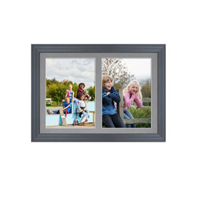 AK Frames 20X14 Dark Grey Classic Multi Photo Frame With Mid Grey Mount - Holds 2 Apertures (2X) A4 Photos - image 1