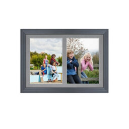 AK Frames 20X14 Dark Grey Classic Multi Photo Frame With Mid Grey Mount - Holds 2 Apertures (2X) A4 Photos - thumbnail 1