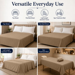 Moonlight Bedding 100% Cotton Hotel Quality Flat Bed Sheet, Top Sheet For  Guest House, Spa & Airbnb (Beige, Double, 225X275 Cm) - thumbnail 4