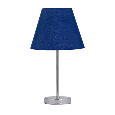 First Choice Lighting Chrome Touch Operated Table Lamp With Navy Blue Shade - image 1