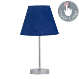 First Choice Lighting Chrome Touch Operated Table Lamp With Navy Blue Shade - thumbnail 2