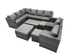 Fimous Outdoor Rattan Rectangular Coffee Table Corner Sofa Sets Garden Furniture Set With 2 Chairs 3 Stools Dark Grey Mixed - thumbnail 1