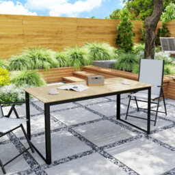 Wyld Haus Noke Teak 175Cm Rectangular Outdoor Dining Table - 6 Seater, Teak-Effect Slatted Top, Black Frame - thumbnail 9