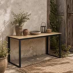 Wyld Haus Noke Teak 175Cm Rectangular Outdoor Dining Table - 6 Seater, Teak-Effect Slatted Top, Black Frame
