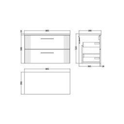Balterley Belvide Partial Fluted 2 Drawer Wall Hung Vanity Unit With Bellato Grey Laminate Worktop - 800mm - Satin Blue - thumbnail 2