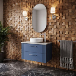 Balterley Belvide Partial Fluted 2 Drawer Wall Hung Vanity Unit With Bellato Grey Laminate Worktop - 800mm - Satin Blue - thumbnail 4