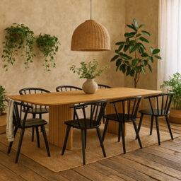 Wyld Haus Swansea Oak Veneer 220Cm Dining Set With 6 Black Rubberwood Chairs - thumbnail 2