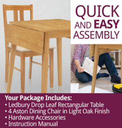 Hallowood Furniture Ledbury Light Oak Drop Leaf Dining Table With 4 Aston Chairs - thumbnail 7