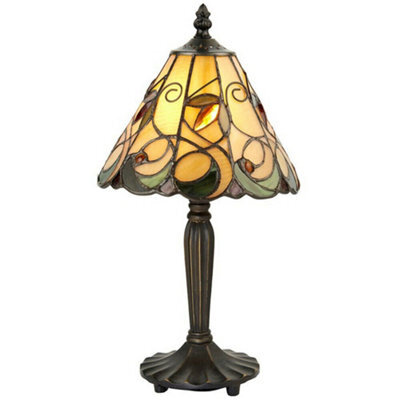 Tiffany Glass Table Lamp Light Dark Bronze & Amber Bead Art Nouveau Shade I00209 - image 1