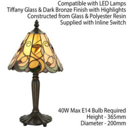 Tiffany Glass Table Lamp Light Dark Bronze & Amber Bead Art Nouveau Shade I00209 - thumbnail 2