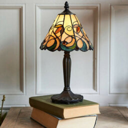 Tiffany Glass Table Lamp Light Dark Bronze & Amber Bead Art Nouveau Shade I00209 - thumbnail 3