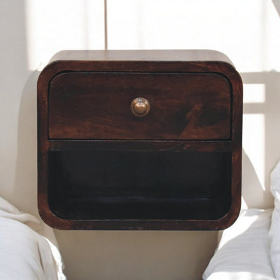 Artisan Furniture Solid Wood Mini Curved California Walnut Wall Mounted Bedside With Open Slot - image 1