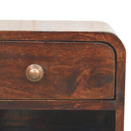 Artisan Furniture Solid Wood Mini Curved California Walnut Wall Mounted Bedside With Open Slot - thumbnail 6