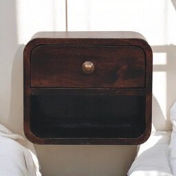Artisan Furniture Solid Wood Mini Curved California Walnut Wall Mounted Bedside With Open Slot - thumbnail 1