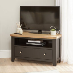 The Furniture Market Cheshire Black Painted Oak Corner Tv Unit Up To 46 Widescreen Size - thumbnail 1