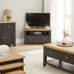 The Furniture Market Cheshire Black Painted Oak Corner Tv Unit Up To 46 Widescreen Size - thumbnail 4