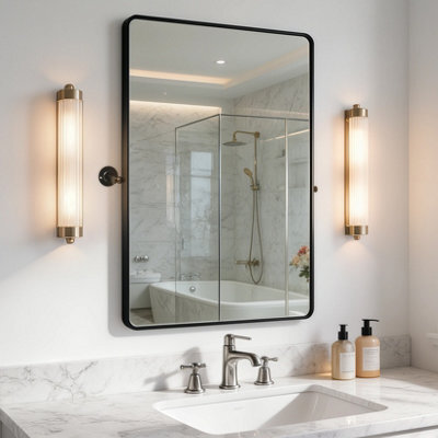 Artloge 60X80Cm Matt Black Pivot Bathroom Vanity Mirror Farmhouse Tiltable Aluminum Frame Mirror - image 1