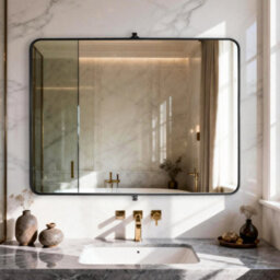 Artloge 60X80Cm Matt Black Pivot Bathroom Vanity Mirror Farmhouse Tiltable Aluminum Frame Mirror - thumbnail 7