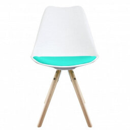 Fusion Living Soho White & Aqua Plastic Dining Chair With Pyramid Light Wood Legs - thumbnail 7