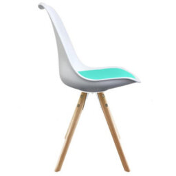 Fusion Living Soho White & Aqua Plastic Dining Chair With Pyramid Light Wood Legs - thumbnail 6