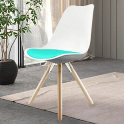 Fusion Living Soho White & Aqua Plastic Dining Chair With Pyramid Light Wood Legs - thumbnail 2