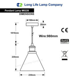 Long Life Lamps Company Modern Vintage Glass Scone Smoked Grey Ceiling Pendant Lamp M0226 - thumbnail 2