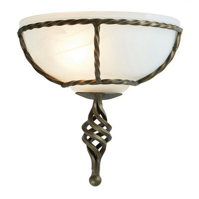 Elegant Black And Gold Wall Light With Twisted Iron Frame And Glass Shade