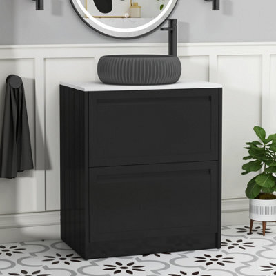 Royal Bathrooms Royal Bathroom Elmore 700mm Matt Nocturne Black Freestanding Countertop Bathroom Vanity Unit 2 Drawer With Milan Black Basin - image 1