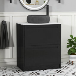 Royal Bathrooms Royal Bathroom Elmore 700mm Matt Nocturne Black Freestanding Countertop Bathroom Vanity Unit 2 Drawer With Milan Black Basin - thumbnail 1