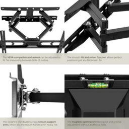 Tectake Television Bracket - Tv Wall Mount For 26-75 Inch Screens, Extendable And Tiltable 60 Kg - Black - thumbnail 5