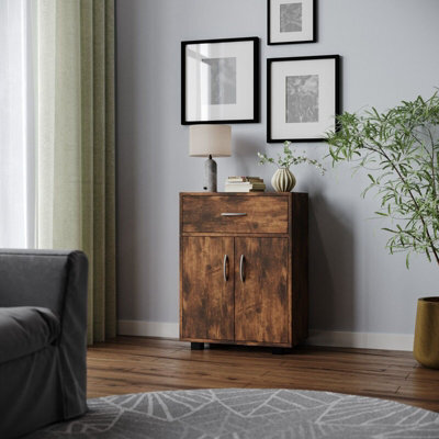 Rustic Brown Small 2 Door 1 Drawer Hallway Living Room Sideboard Wooden Storage Cabinet Unit - image 1