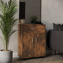 Rustic Brown Small 2 Door 1 Drawer Hallway Living Room Sideboard Wooden Storage Cabinet Unit - thumbnail 3
