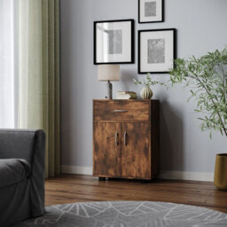 Rustic Brown Small 2 Door 1 Drawer Hallway Living Room Sideboard Wooden Storage Cabinet Unit - thumbnail 1