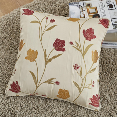 Curtina Juliette Floral Premium Jacquard Weave Red Filled Cushion - image 1