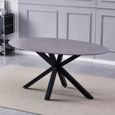 Gricio 160Cm X 90Cm Grey Stone Oval Dining Table - image 1