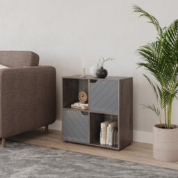 Urbn-Living Urbnliving 61Cm Height Anthracite Oak Wooden Cube Bookcase With Grey Line Door Display Shelf Storage Shelving Cupboard - thumbnail 2
