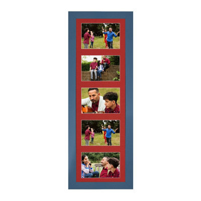 AK Frames 26X8 Navy Blue Sleek Multi Photo Frame With Crimson Mount - Holds 5 Apertures (5X) 6X4 Photos - image 1