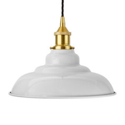 Pale Grey St Edmund's Painted Dome Pendant Light With Polished Brass Lamp Holder And Black Twisted Cable - Se Home