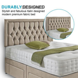 Dining Tables Lisbon Matching Headboard Divan Set, 2 Drawer On Same Side With Sprung 1500 Comfort Mattress - Plush Almond - King - thumbnail 3