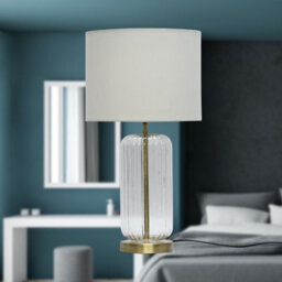 First Choice Lighting Walpole - Fluted Glass Antique Brass 49Cm Table Lamp With Ivory Shade - thumbnail 4