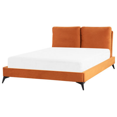 Beliani Bed Velvet Melle 140 X 200 Cm (Eu Double) Orange - image 1